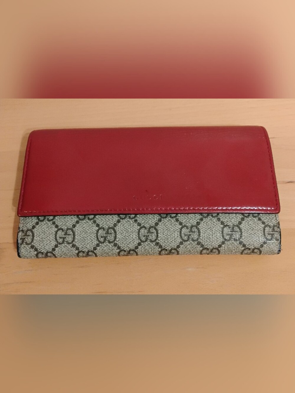 GUC Gucci Continental Wallet - Red Leather, GG Canvas, Dusty Pink Interior - Picture 3 of 12